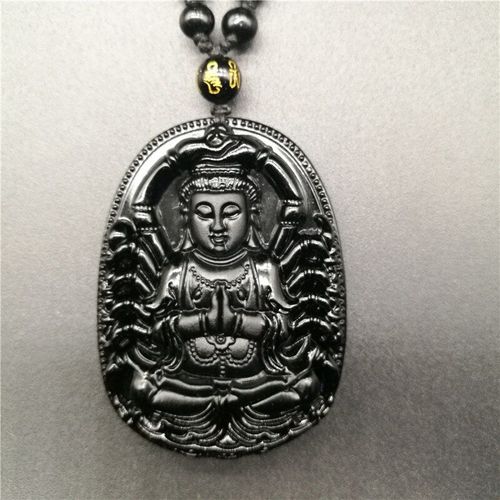 Collier Avec Pendentif Bouddha Guanyin En Obsidienne Noire Pour Hommes Et Femmes, Bijoux De Haute Qualité, Sculpté À Mille Mains, Livraison Directe