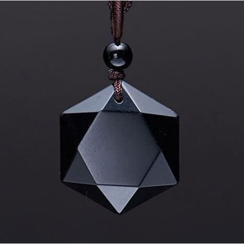 Collier En Obsidienne Hexi Star Noire Pour Hommes, Sculpture En Pierre Naturelle, Livraison Directe, Corde Gratuite