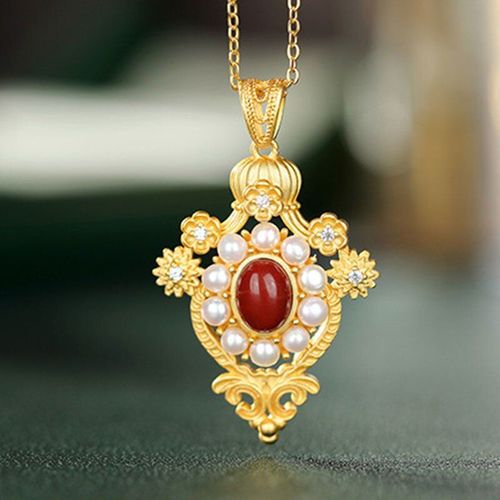 Pendentif En Agate Rouge Du Sud En Argent Sterling S925, Style Européen Et Américain, Style Baroque Exquis