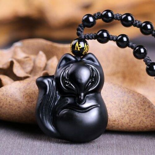 Charmant Collier Pendentif Amulette En Obsidienne Noire De 43x38mm Sculpté À La Main En Chine, Bijoux Pour Homme Et Femme