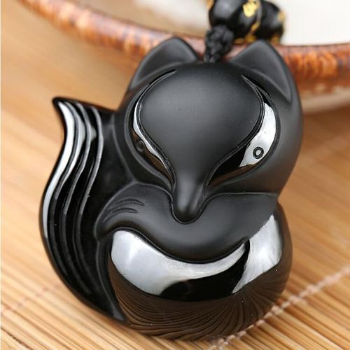 Collier Charmant En Obsidienne Noire, 43x38mm 36x32mm, Pendentif Amulette En Renard Chanceux Sculpté À La Main, Bijoux Pour Hommes Et Femmes