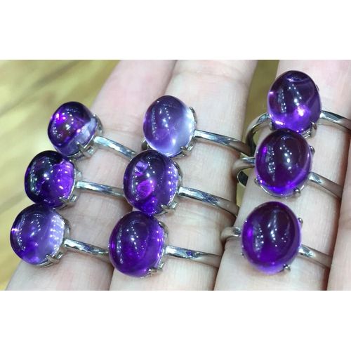 Bague En Améthyste Naturelle Pour Femme, Bague En Cuivre Blanc, Ensemble De Bijoux, Bague Coréenne En Cristal Violet