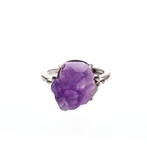 Bague En Pierre Naturelle Lavande Améthyste Originale Pour Femme, Anneau Ouvert Créatif, Vente En Gros