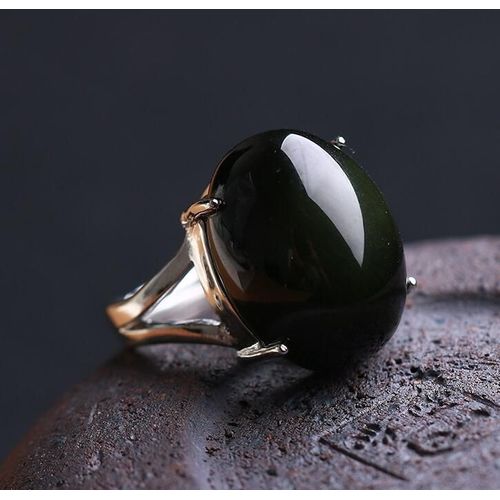 Bague En Obsidienne Naturelle, Pierre D'oeil D'arc-En-Ciel, En Argent Sterling, Mosaïque, Simple, Cadeau Pour Hommes Et Femmes, Bijoux En Cristal, Vente En Gros