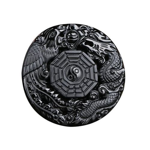 Hot! Pendentif En Obsidienne Naturelle Dragon Et Phénix Huit Trigrammes De Marque Pour Hommes Et Femmes, Collier En Cristal Mascotte, Livraison Directe