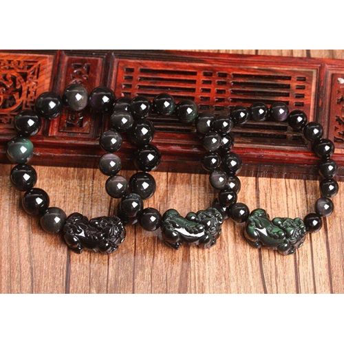 Bracelet En Obsidienne Noire Naturelle Pour Homme Et Femme, Amulette Porte-Bonheur, Perles Rondes, Bijoux En Jade, 10 Mm, Livraison Directe