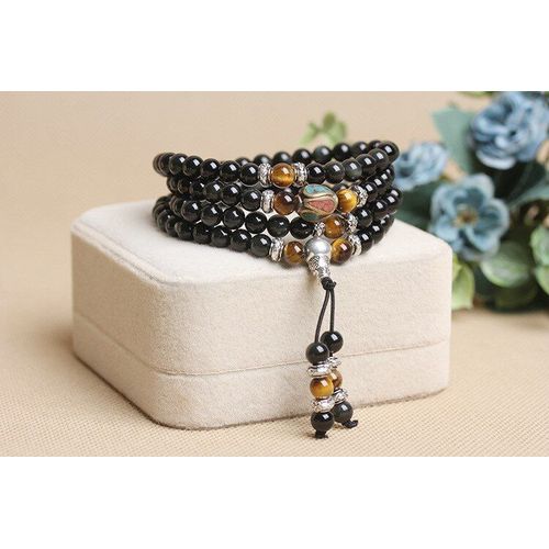Bracelets En Pierre D'obsidienne En Or Naturel, 6mm, 108 Perles Avec ¿Il De Tigre, Bijoux En Cristal Pour Hommes Et Femmes Amoureux