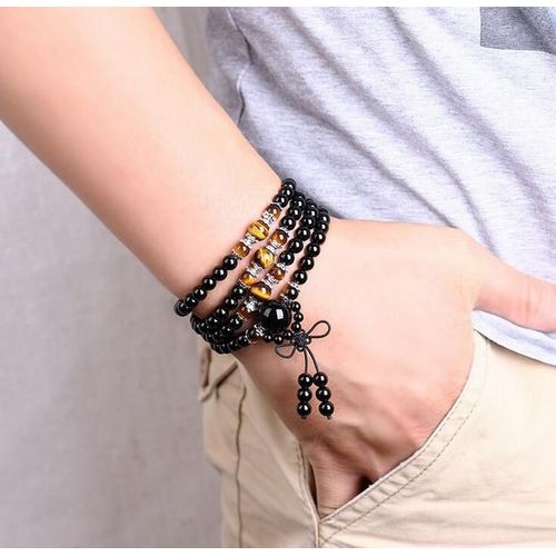 Bracelet En Obsidienne Noire + Pierre D'oeil De Tigre Bouddha, Amulette Porte-Bonheur, Perles Rondes Pour Femmes Et Hommes, Bijoux En Jade, 6mm
