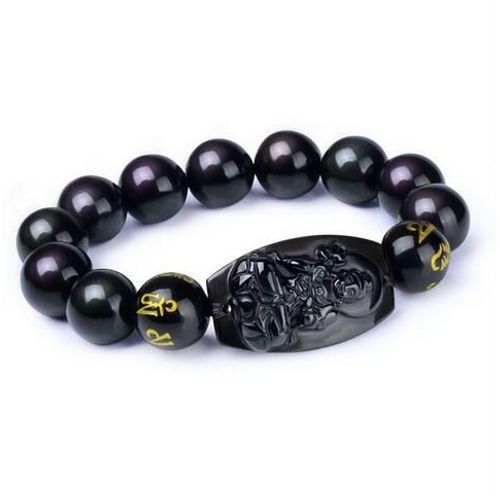 Bracelet En Obsidienne Naturelle Pour Homme Et Femme, Amulette De La Saint-Chance, Perles Rondes De 10mm