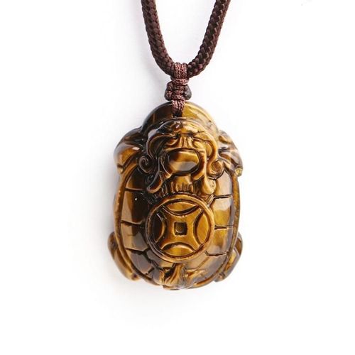 Collier Pendentif ¿Il De Tigre Jaune Naturel Sculpté Pour Hommes, Collier De Tortue Dragon Chinois, Amulette Porte-Bonheur, Apporte De La Richesse, Bijoux En Pierre Avec Corde