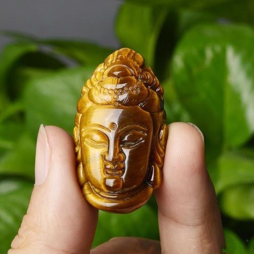 Pendentif En Pierre Naturelle ¿Il De Tigre Jaune, Sculpté À La Main, Tête De Bouddha, Esprit Maléfique, Porte-Bonheur Pour Femmes Et Hommes, Bijoux Avec Corde