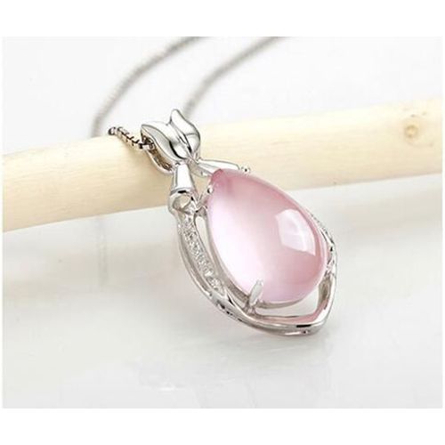 Pendentif Rose Naturel De Luxe En Argent Sterling 925, Collier En Forme De Goutte D'eau En Poudre De Cristal, Cadeau Pour Femmes