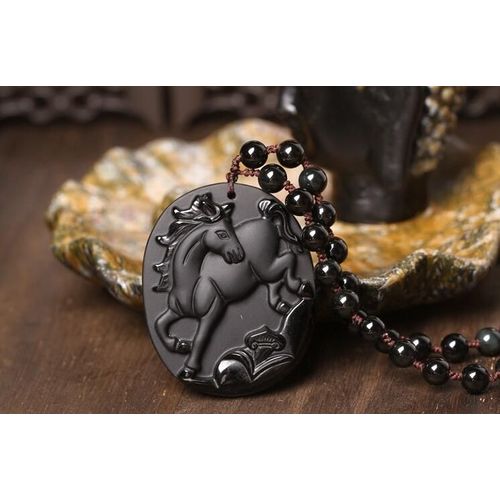 Pendentif Cheval Du Zodiaque En Obsidienne, Accessoire Naturel Pour Homme Et Femme, Douze Signes Du Zodiaque, Mal Fortune, Transport, Vente En Gros