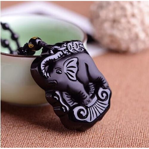 Pendentifs En Obsidienne Noire Naturelle Sculptée, Éléphant Porte-Bonheur, Collier Gratuit, Cristal Fin Jad E, Amulette À La Mode Pour Femme Et Homme, Bijoux