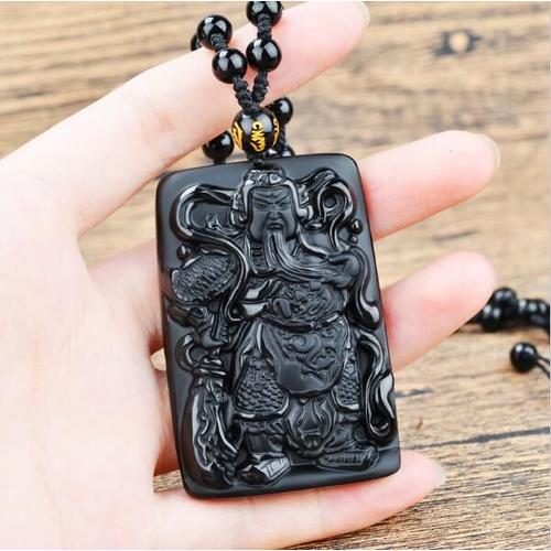 Pendentif En Obsidienne Noire Guan Yu, Pierre Naturelle, Amulettes Et Talisman, Bijoux En Cristal Pour Hommes