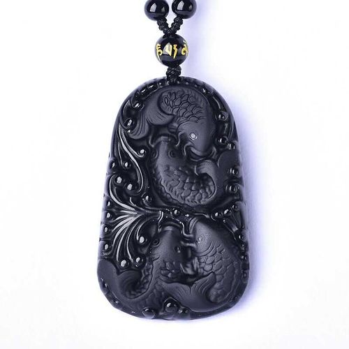 Pendentif Obsidienne Naturelle De Haute Qualité, Double Poisson, Collier Porte-Bonheur Pour Hommes Et Femmes, Accessoires De Chaîne, Livraison Directe