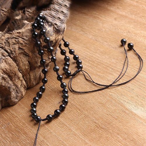 Collier De Perles Obsidienne Noire 6mm, Pour Pendentif En Pierre Naturelle, Bricolage, Chaîne De Perles Porte-Bonheur, Accessoires De Bijoux Pour Hommes/Femmes