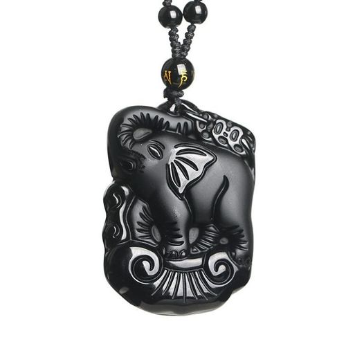 Collier Avec Pendentif Éléphant En Obsidienne Naturelle, Bijoux Fins En Cristal, Cadeaux Pour Hommes Et Femmes