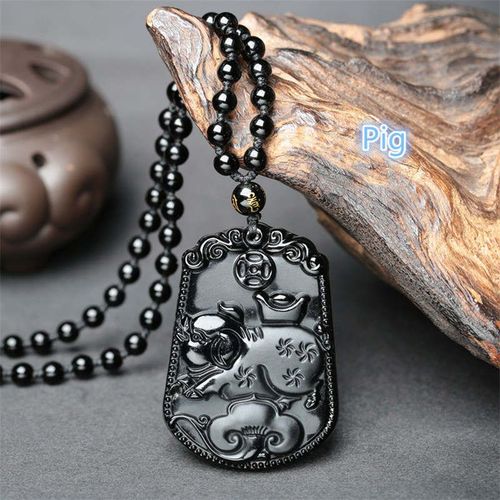 Collier En Obsidienne Noire Naturelle, Pendentif Du Zodiaque, 12 Symboles D'animaux, Amulette Porte-Bonheur Pour Femmes Et Hommes, Bijoux En Pierre D'énergie, Livraison Directe