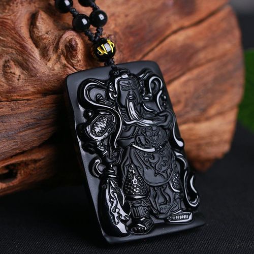 Pendentif En Obsidienne Noire Guan Yu, Pierre Naturelle, Amulettes Et Talisman, Bijoux En Cristal Pour Hommes