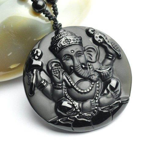 Pendentifs En Obsidienne Noire Naturelle Sculptée, Éléphant Ganesh, Collier Gratuit, Pierre Fine, Cristal, Amulette, Bijoux À La Mode Pour Homme Et Femme