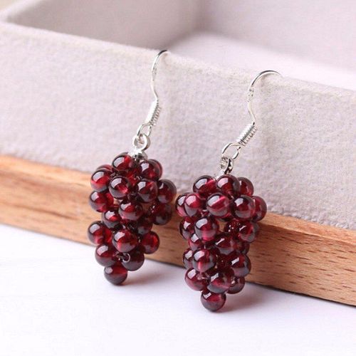 Boucles D'oreilles En Argent Sterling 925, Grenat Naturel, Perles Rondes, Tricotées À La Main, Bijoux À La Mode, Cadeaux