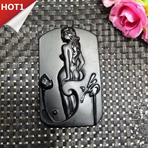 Collier En Obsidienne Noire Naturelle Pour Hommes, Pendentif Sculpté Nu, Belle Perle, Amulette Porte-Bonheur, Bijoux À La Mode