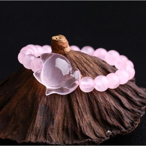 Bracelets En Cristal Naturel Rose Pour Femmes Et Filles, Perles De 10mm Avec Renard, Bijoux Tendance, Cadeaux, Vente En Gros