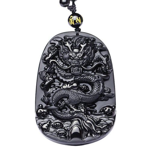 Collier Amulette Porte-Bonheur En Obsidienne, Pierre D'énergie Naturelle Noire, Dragon Chinois, Cadeau Pour Homme, Livraison Directe