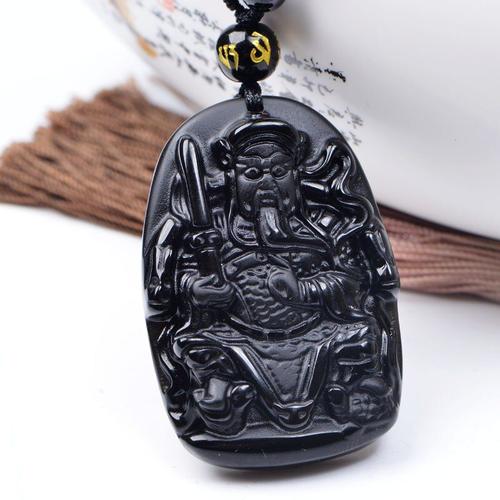 Collier En Obsidienne Naturelle Pour Hommes, Pendentif De La Grande Zhenwu Emperor, Avec Chaîne, Livraison Directe