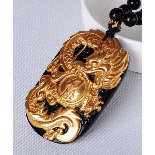 Collier Pendentif En Obsidienne Or Naturel, Pendentif Dragon Avec Corde, Vente En Gros, Livraison Gratuite