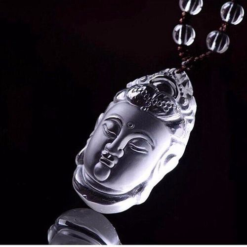 Pendentif Guanyin En Cristal Blanc Naturel Pur Pour Homme, Amulette De Tête De Bouddha Sculptée
