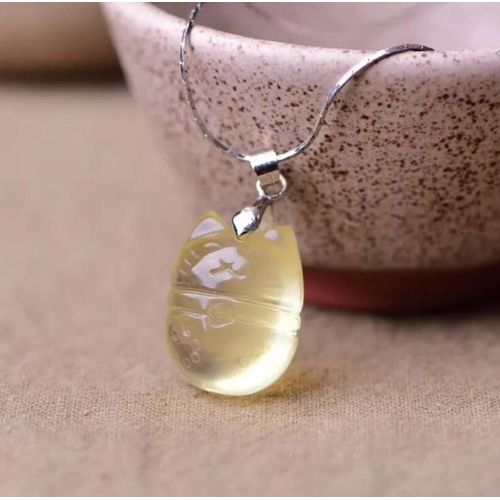 Collier Pendentif En Topaze Naturelle Pour Chat Porte-Bonheur, Chaîne En Os Artificielle, Violet Sculpté, Exquis, Joli Bijou Aura
