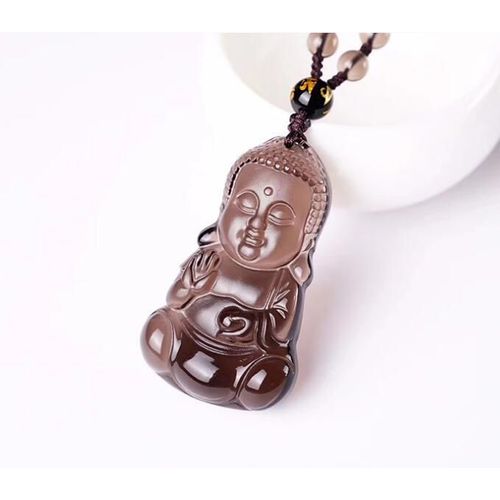 Obsidienne Bébé Bouddha Pendentif Collier Cristal Obsidienne Givré Bébé Bouddha Pendentif
