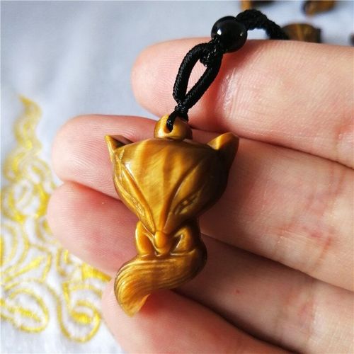 Pendentif En Cristal Oeil De Tigre Jaune Naturel, Pendentif Petit Renard, Livraison Gratuite Pour Cadeau