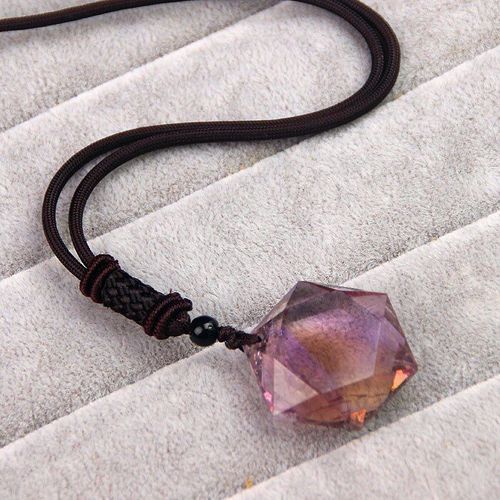 Pendentif En Cristal Naturel Original Avec Un Collier Pull Étoile À Six Branches, Grand Pendentif Satellite En Cristal Violet Et Jaune