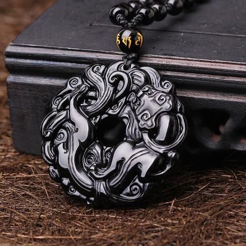Collier En Obsidienne Avec Pendentif En Pierre Naturelle, Couleur Or Noir, Harmonie, Bénédiction, Sculpture De Paix, Pixiu, Amulettes Et Talismans Courageux Des Troupes