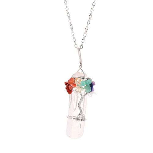 Collier Créatif En Cristal, 7 Couleurs, Livraison Directe, Pilier En Pierre Originale, Gravier Enroulé À La Main, Sept Chakras