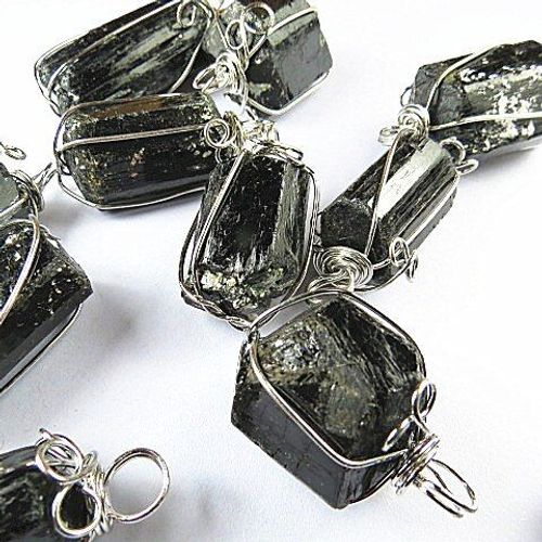 Pendentif En Pierre De Tourmaline Noire, 5 Pièces, Cristal Naturel, Énergie Positive