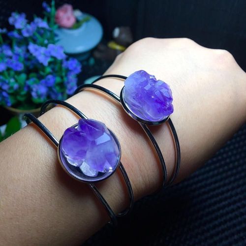 Bracelet En Cristal Violet Naturel, Incrustation De Pierres De Cristal, Ornements