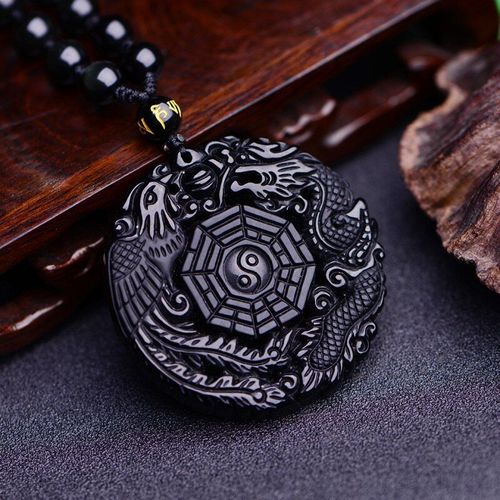 Collier En Obsidienne Noire Naturelle Sculptée À La Main, Dragon Chinois, Phénix, Baguette, Amulette Porte-Bonheur, Collier Gratuit, Pierre Fine, Bijoux À La Mode