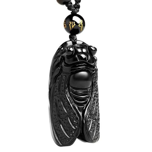 Pendentif En Obsidienne Noire Naturelle Sculptée En Forme De Cigale, Collier Porte-Bonheur, Chaîne À Breloques, Cadeau De Fête