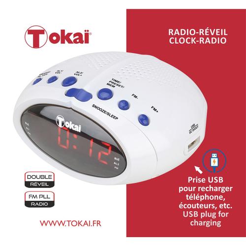 Radio Réveil Fm Avec Prise Usb Pour Recharger Téléphone. - Tokai - Blanc