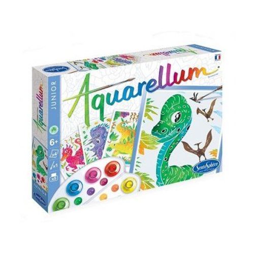 Kit Creatif Aquarellum Junior Animaux Dinosaures - 4 Planches Et Accessoires - Peinture Aquarelle Magique Enfant, Garcon