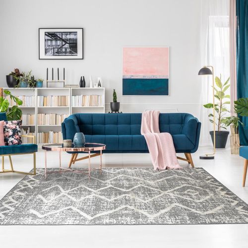 Tapis Longs Poils Shaggy 120x170 Rectangle Tissé Gris Et Blanc Motif Berbère