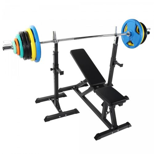 Gorilla Sports - Banc Multipositions Avec Support Pour Haltères Longs Et Set D'haltère Olympique De 150 Kg