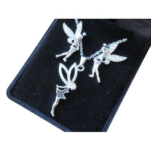 Parure Pendentif, Chaîne Et Boucles D'oreilles Fée.