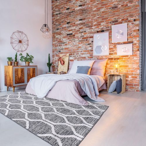 Tapis Longs Poils Shaggy 120x170 Rectangle Tissé Gris Et Blanc