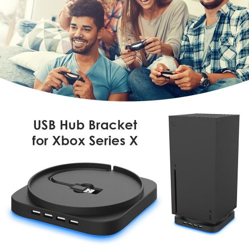 Support Vertical Pour Manettes De Jeu, Étagère Pour Xbox Série X Avec 4 Ports Usb 2.0 Hub Lumière Bleue, Accessoires Pour Console De Jeu