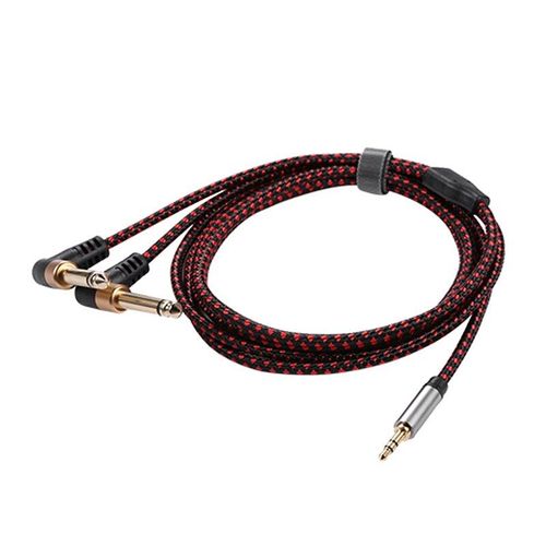 Adaptateur Jack 90 degrés 3.5mm à double 6.5mm, câble o séparateur à Angle droit, cordon AUX o pour amplificateur de haut-parleur de 2M